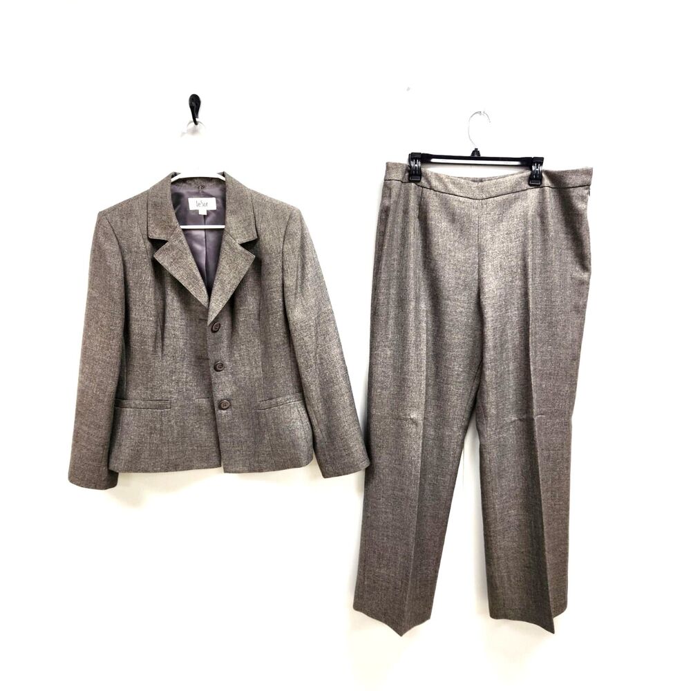 Le Suit Gray Textured 3-Button Blazer & Trouser Pant Suit Set 16